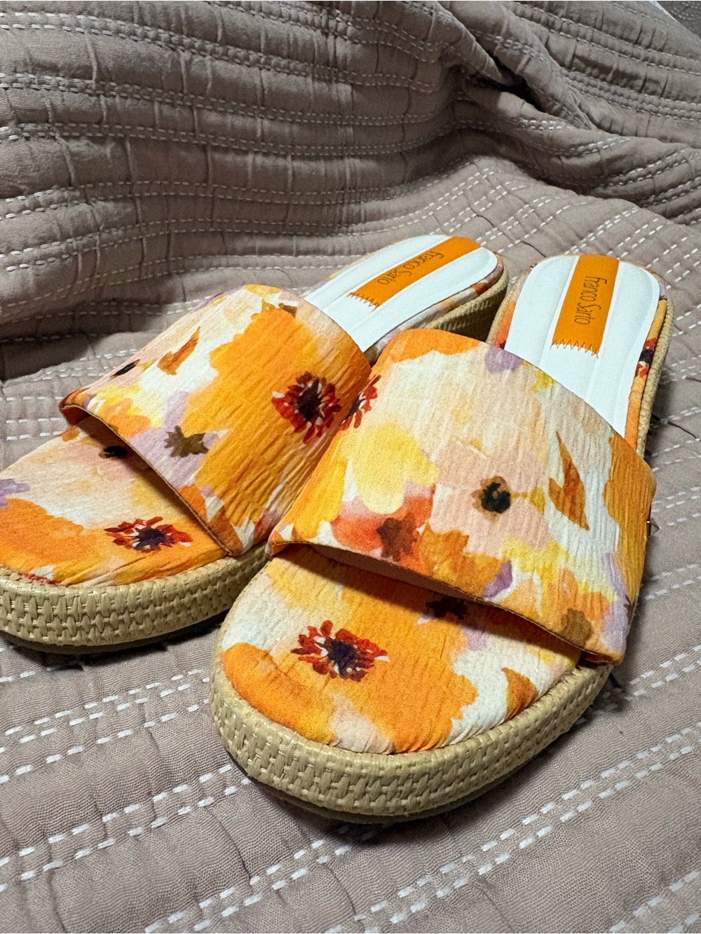 Franco Sarto Orange Floral Slide Mules